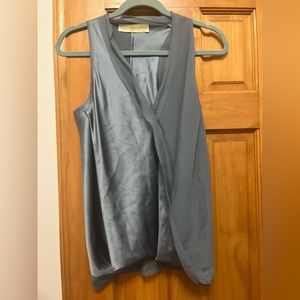 RAMY BROOK 100% SILK BLUE TOP W/ SHREDDED TRIM S